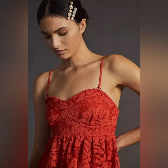 ✨ Maeve By Anthropologie Tiered Lace Mini Dress | Removable Spaghetti Straps - Picture 3 of 12